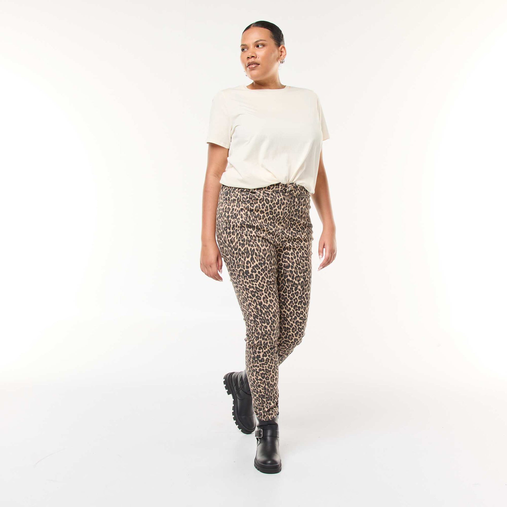 Pantalón skinny de tiro alto BEIGE
