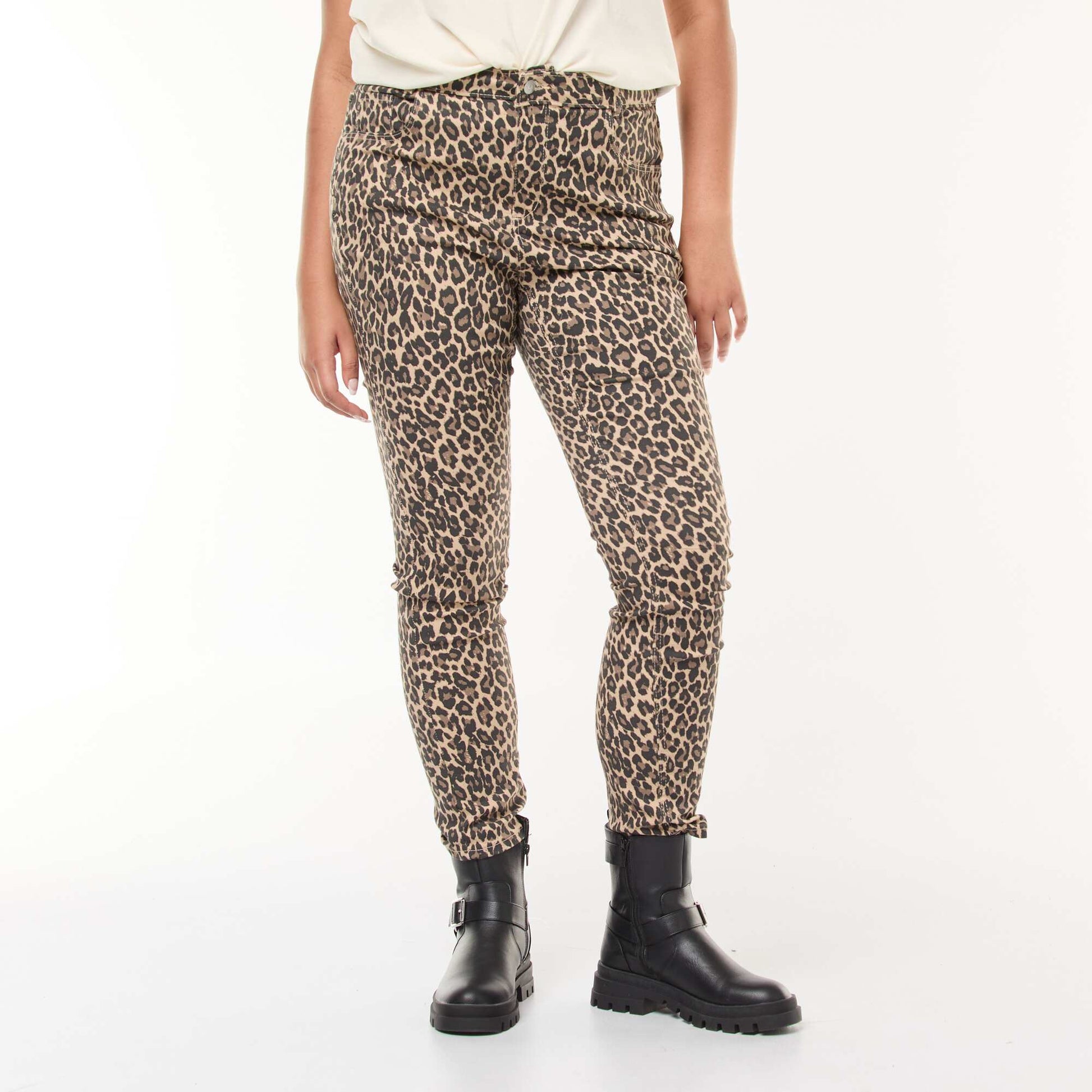 Pantalón skinny de tiro alto BEIGE