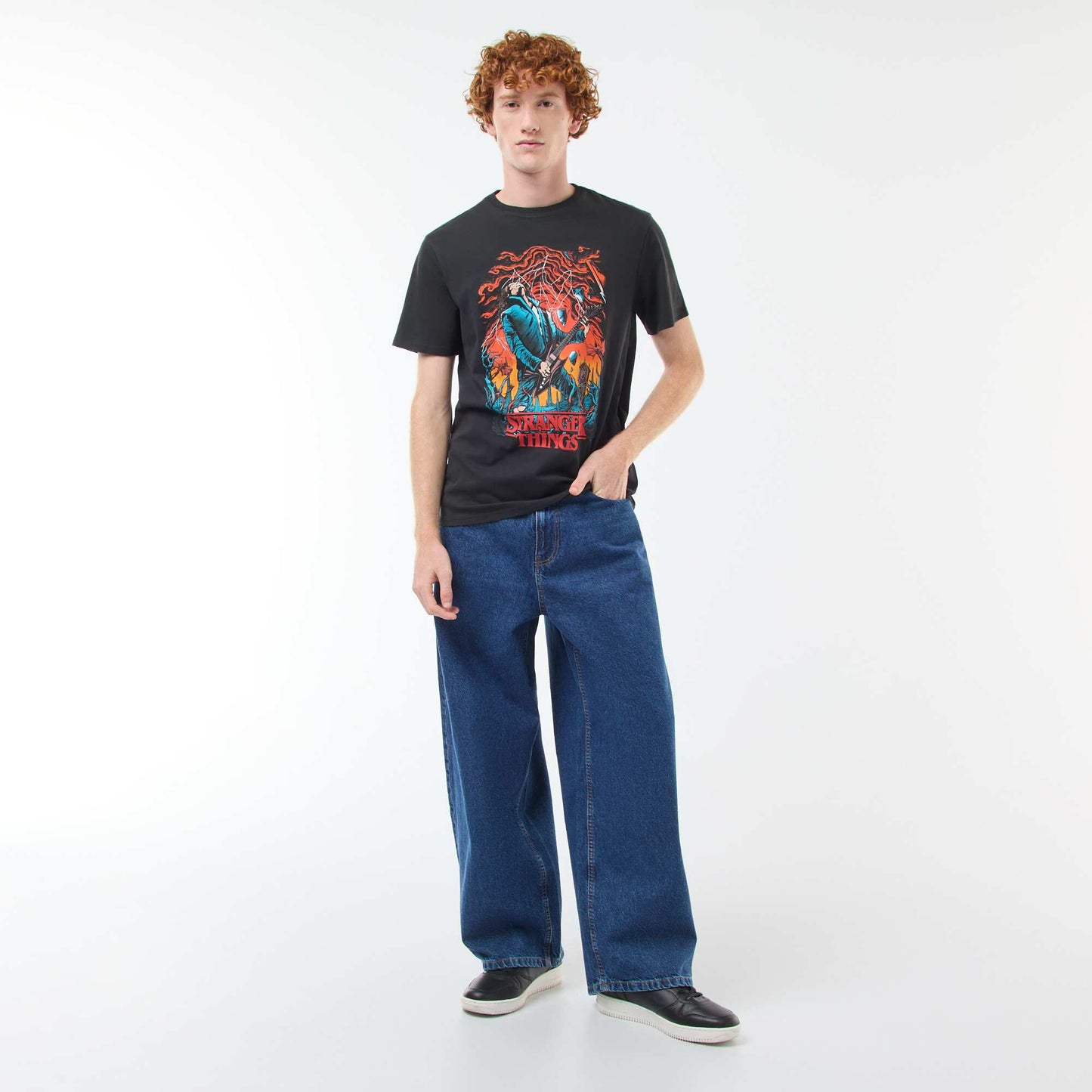 Camiseta 'Sun city' 'Stranger things' 'Netflix' de algodón NEGRO