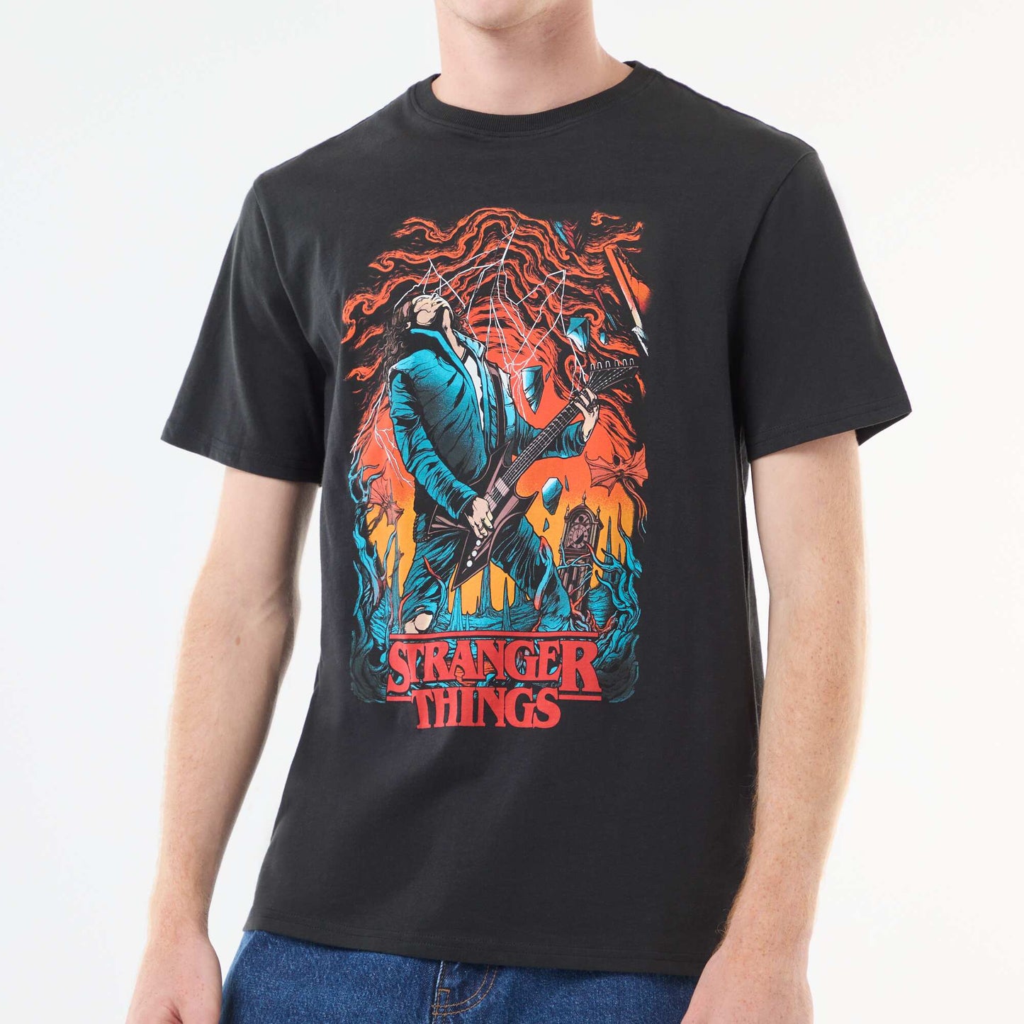 Camiseta 'Sun city' 'Stranger things' 'Netflix' de algodón NEGRO