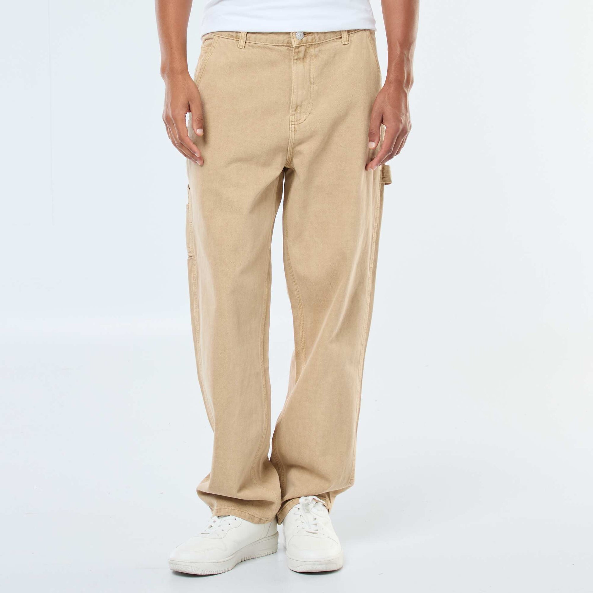 Pantalón jean estilo carpintero BEIGE