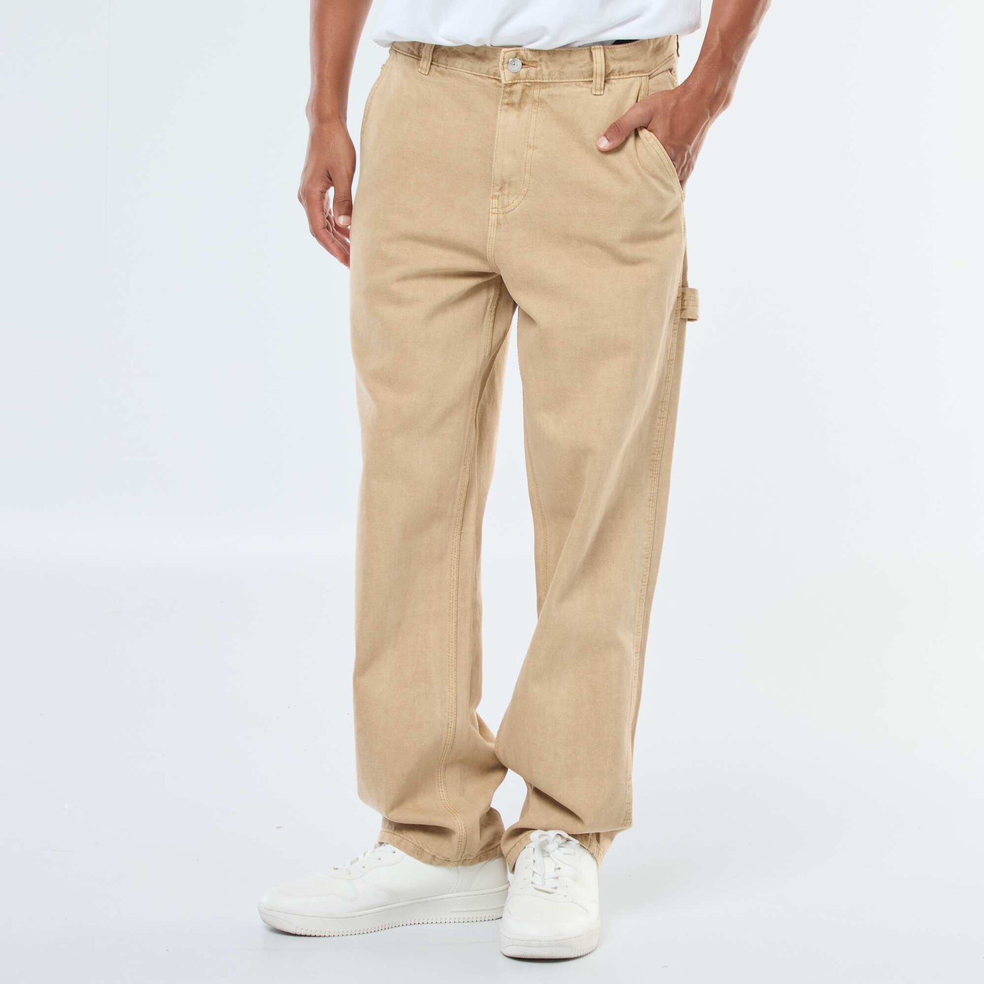 Pantalón jean estilo carpintero BEIGE