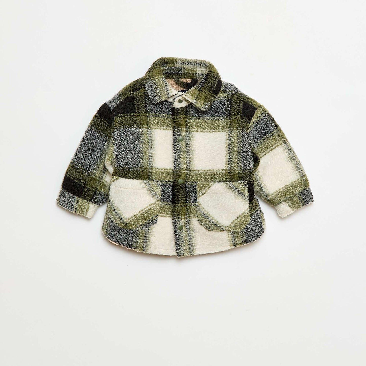 Sobrecamisa de cuadros con efecto lana VERDE