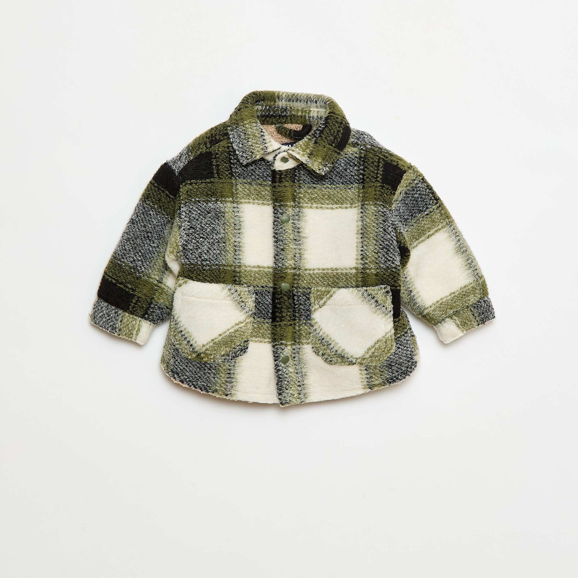 Sobrecamisa de cuadros con efecto lana VERDE