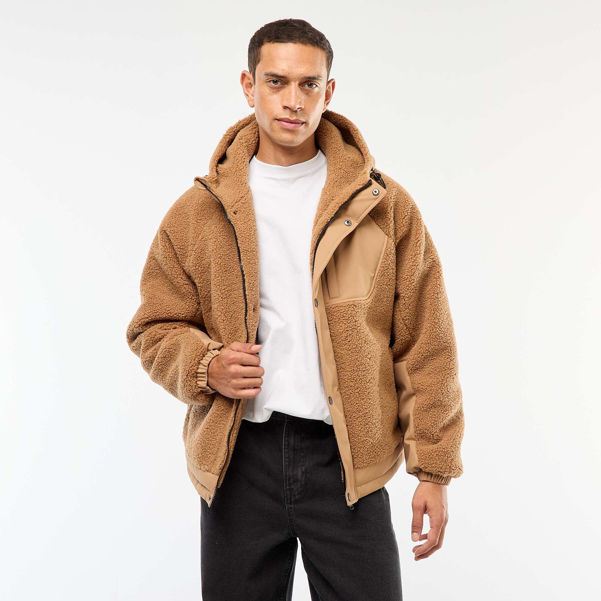 Campera con capucha efecto borreguito BEIGE