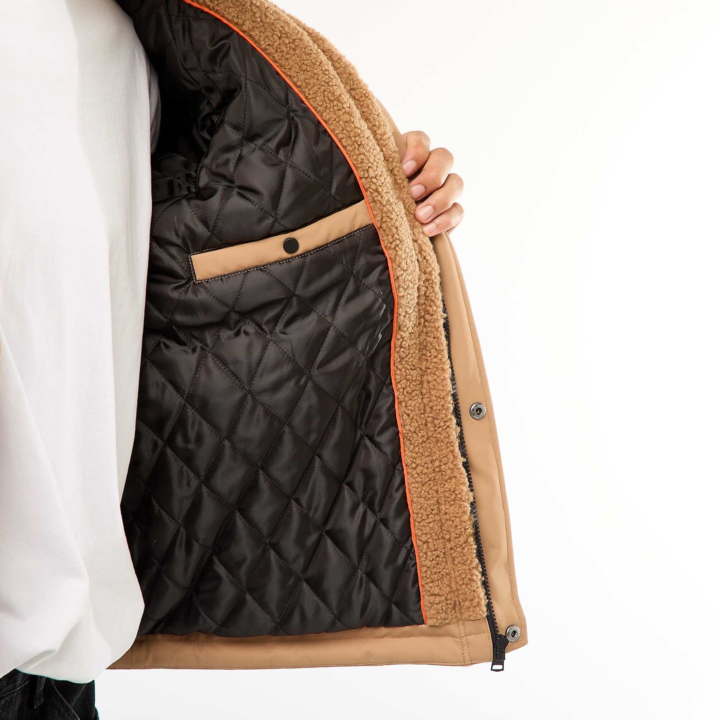 Campera con capucha efecto borreguito BEIGE