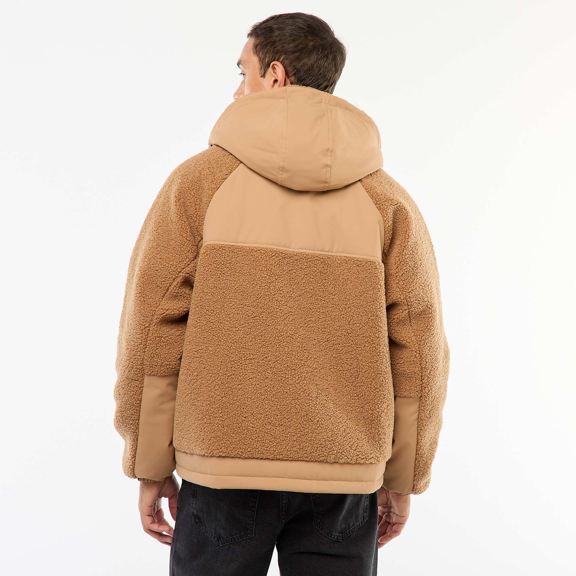 Campera con capucha efecto borreguito BEIGE