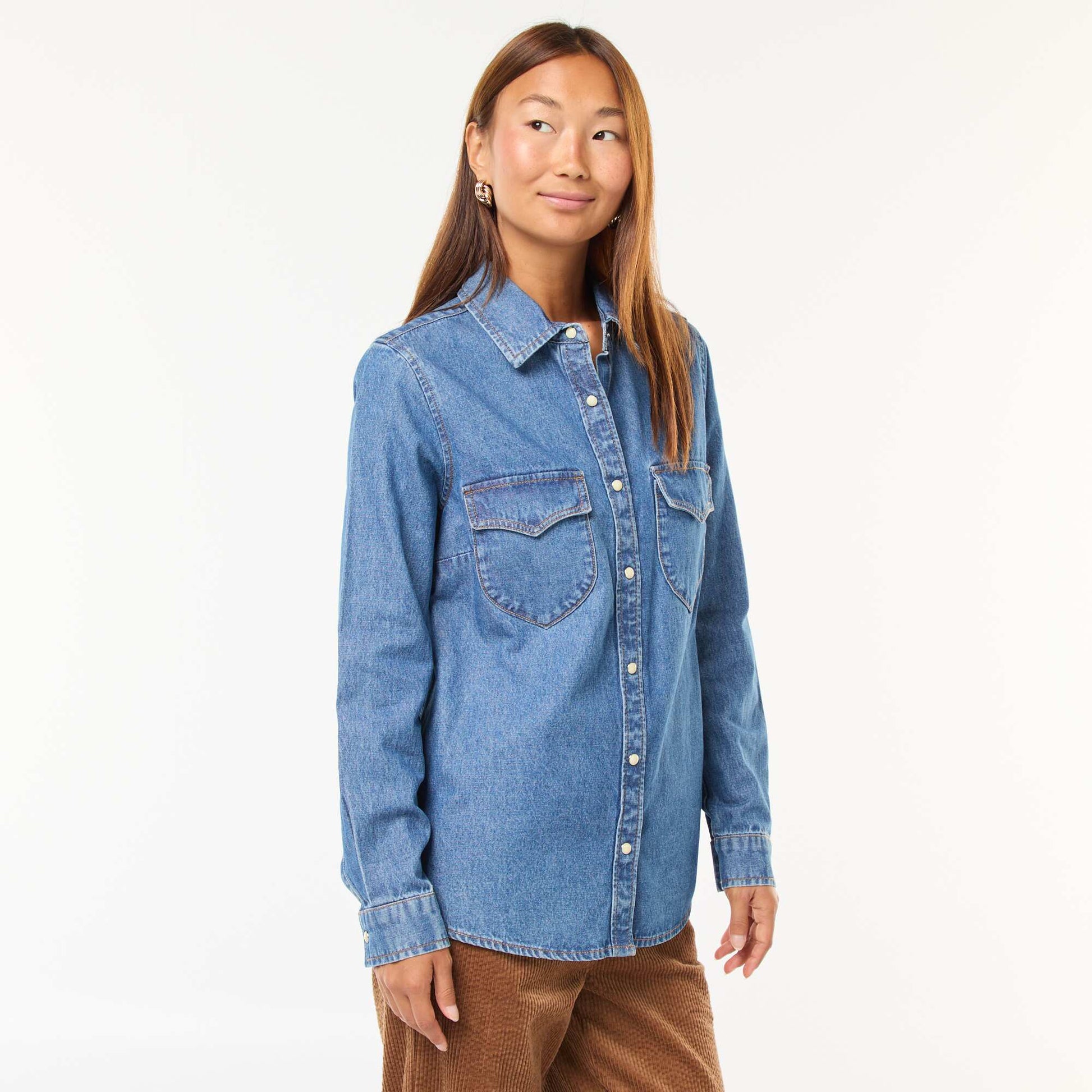 Camisa vaquera con bolsillos de solapa AZUL