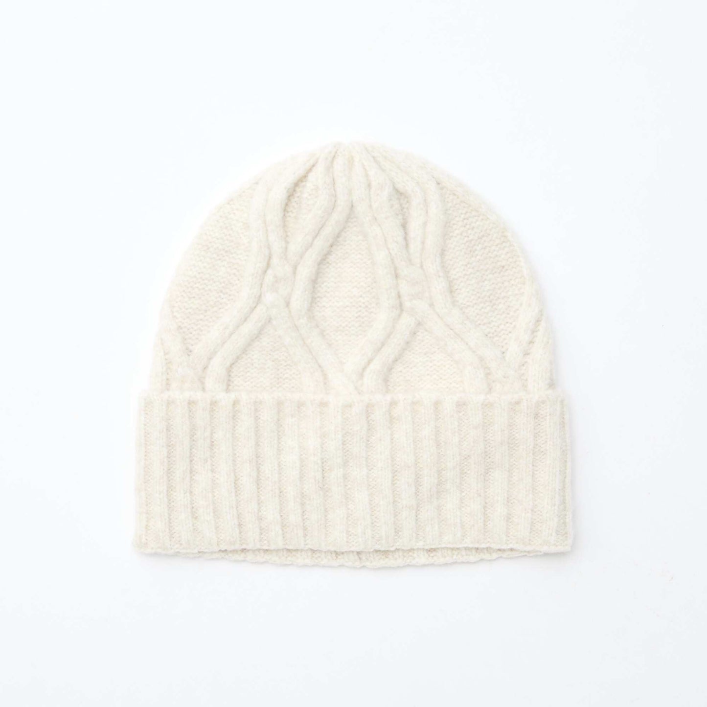 Gorro de punto acanalado y trenzado liso BEIGE