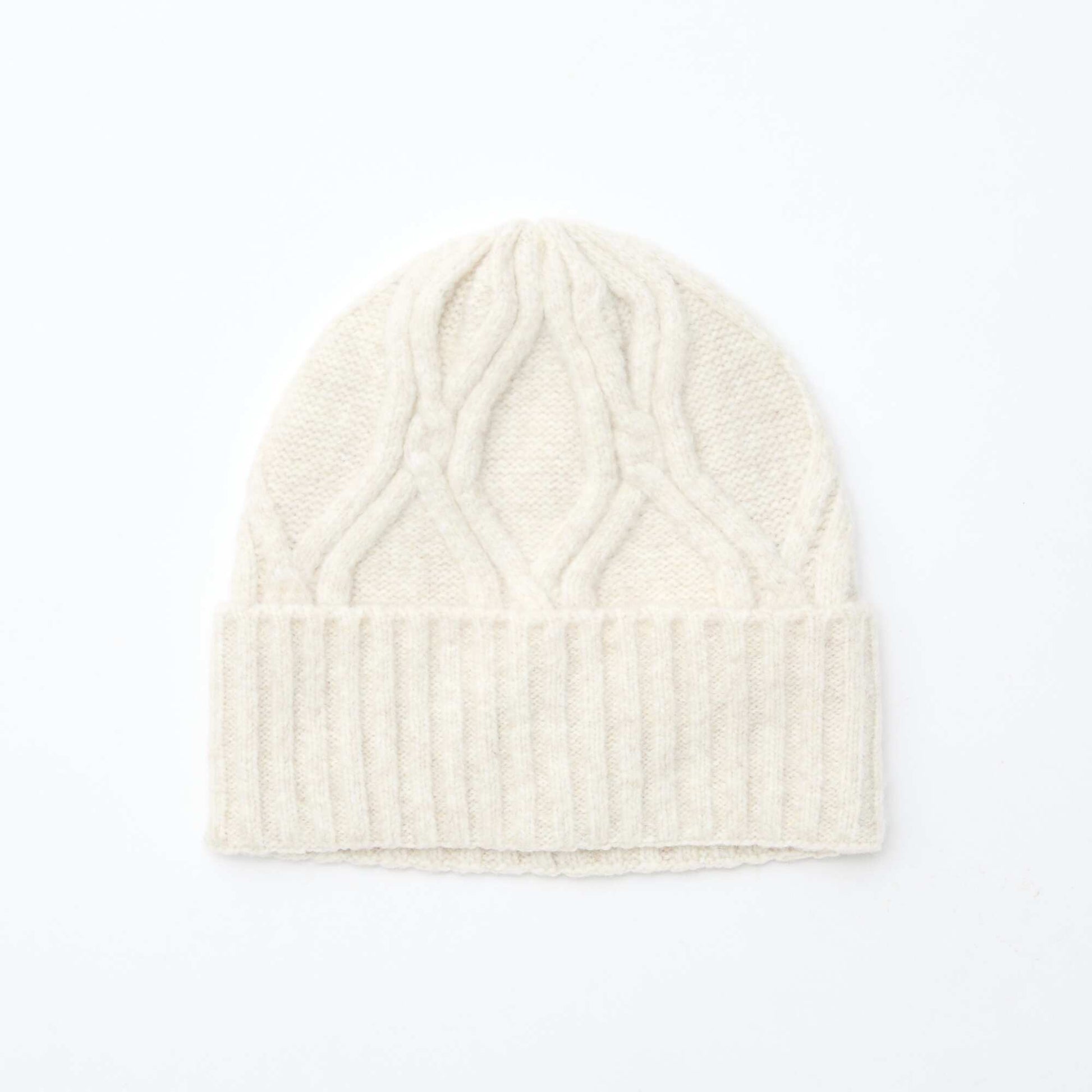 Gorro de punto acanalado y trenzado liso BEIGE