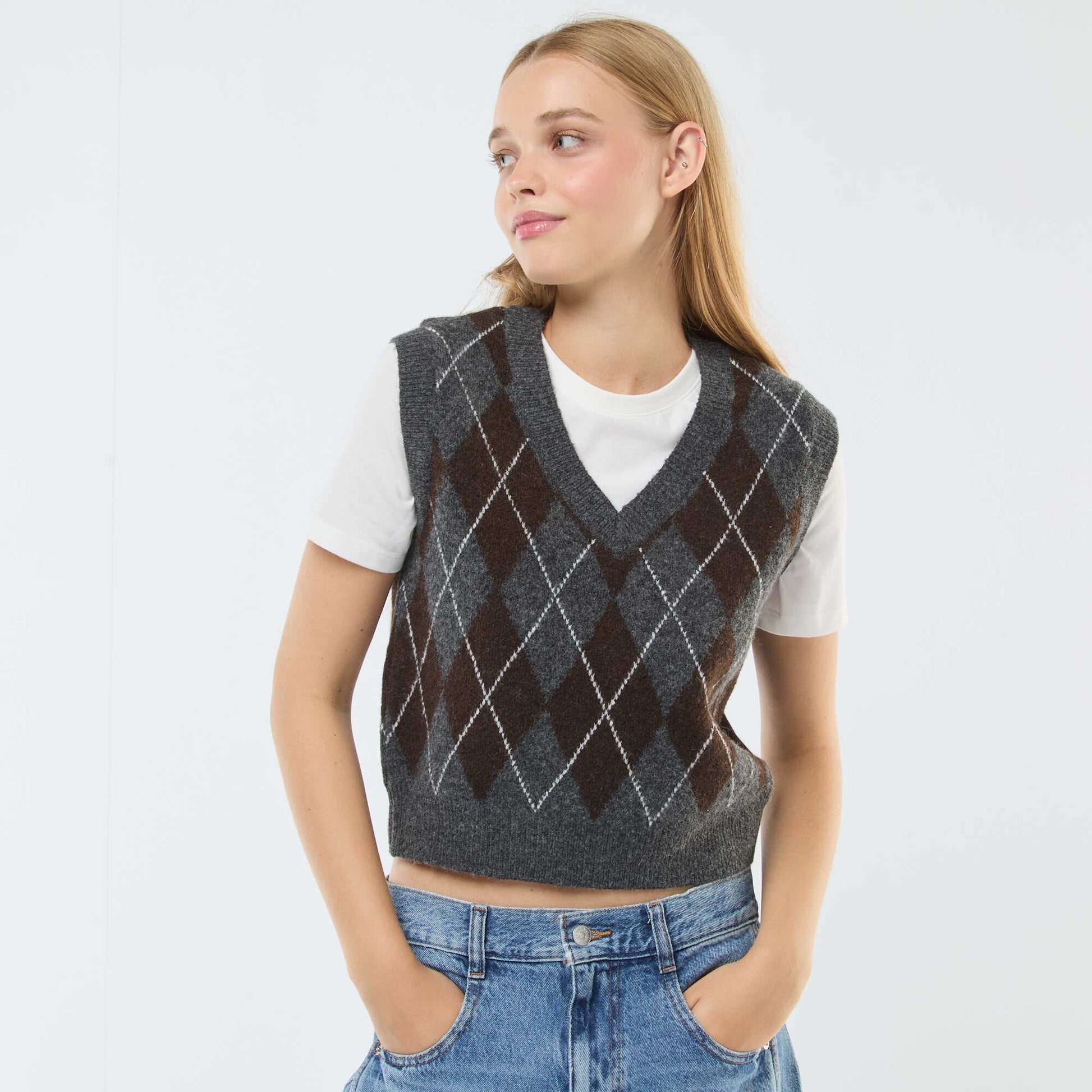 Sweater sin mangas con camiseta 2 en 1 GRIS