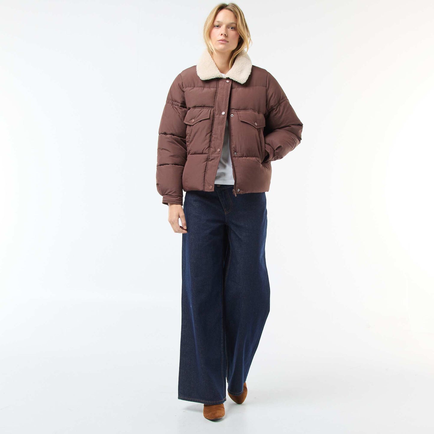 Campera acolchada con cuello efecto borreguito MARRON