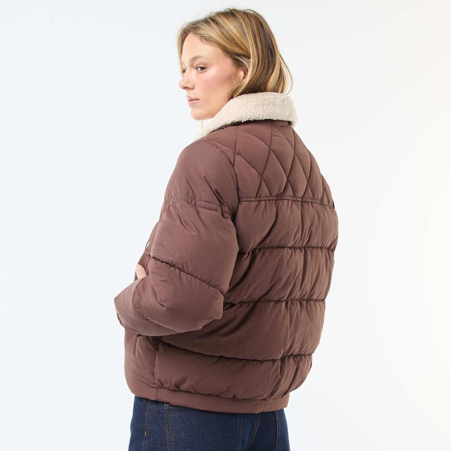 Campera acolchada con cuello efecto borreguito MARRON