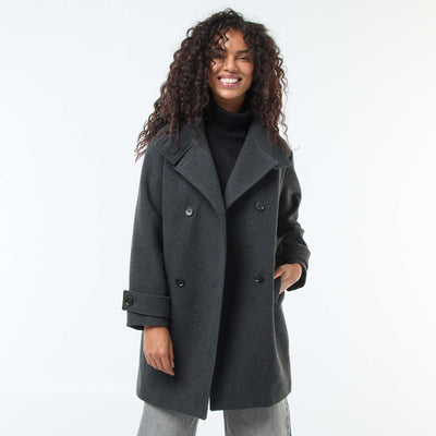 Abrigo a media pierna con doble botonadura GRIS