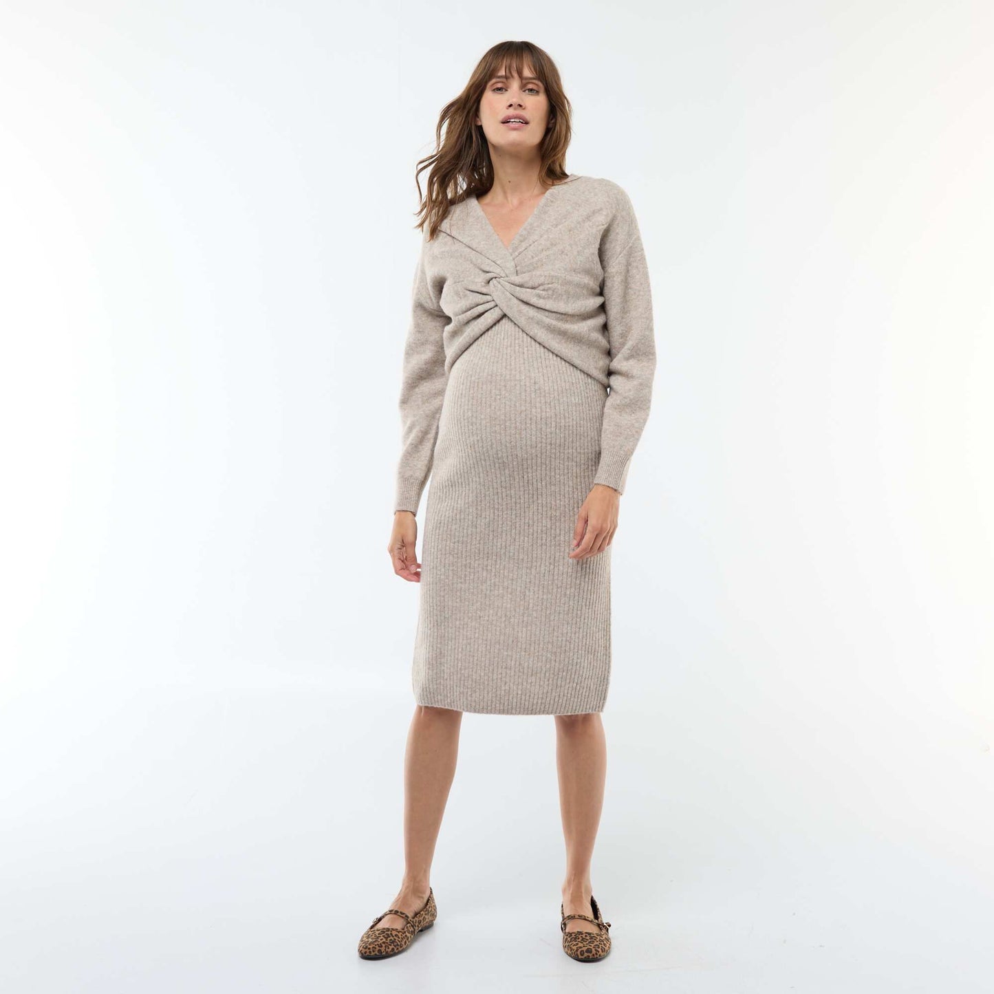 Vestido tipo sweater maternidad 2 en 1 BEIGE