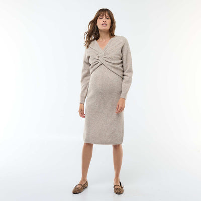 Vestido tipo sweater maternidad 2 en 1 BEIGE