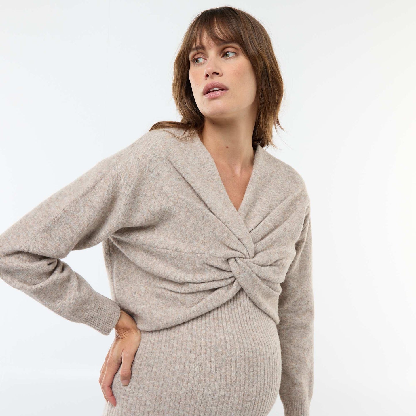 Vestido tipo sweater maternidad 2 en 1 BEIGE