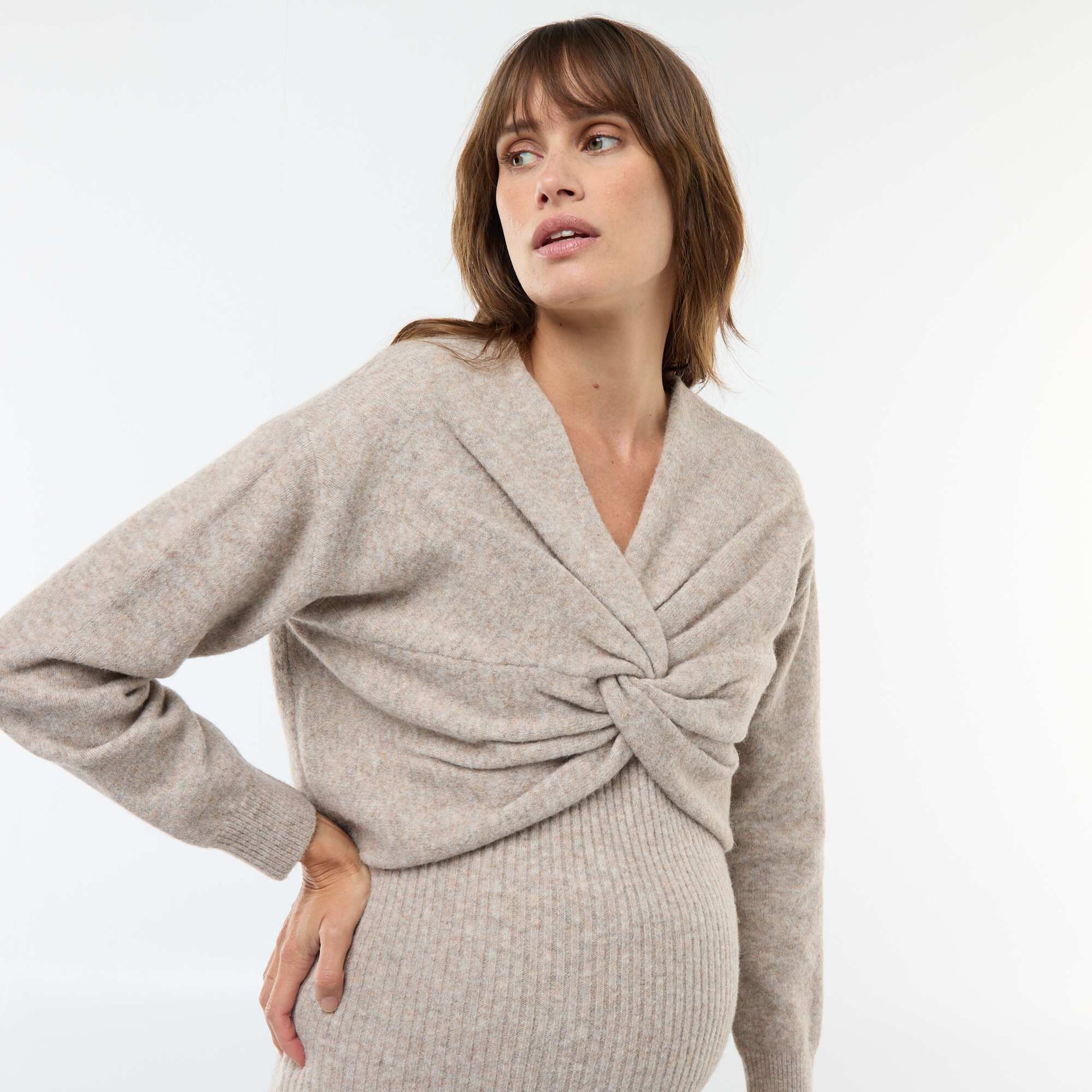 Vestido tipo sweater maternidad 2 en 1 BEIGE
