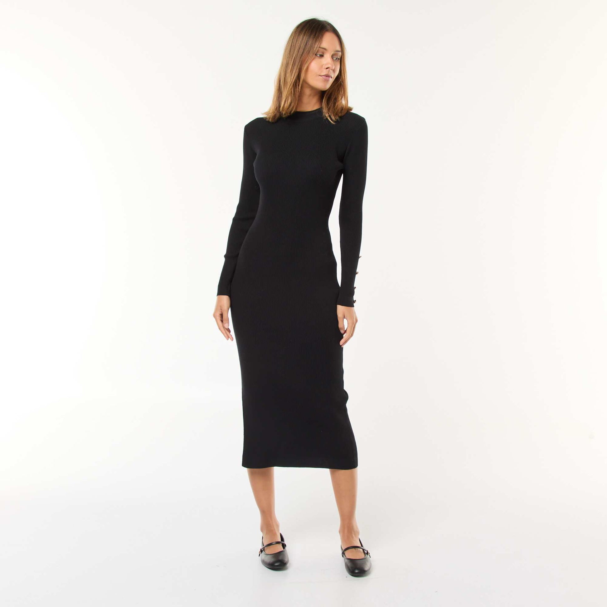 Vestido tubo largo de canalé NEGRO