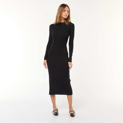 Vestido tubo largo de canalé NEGRO