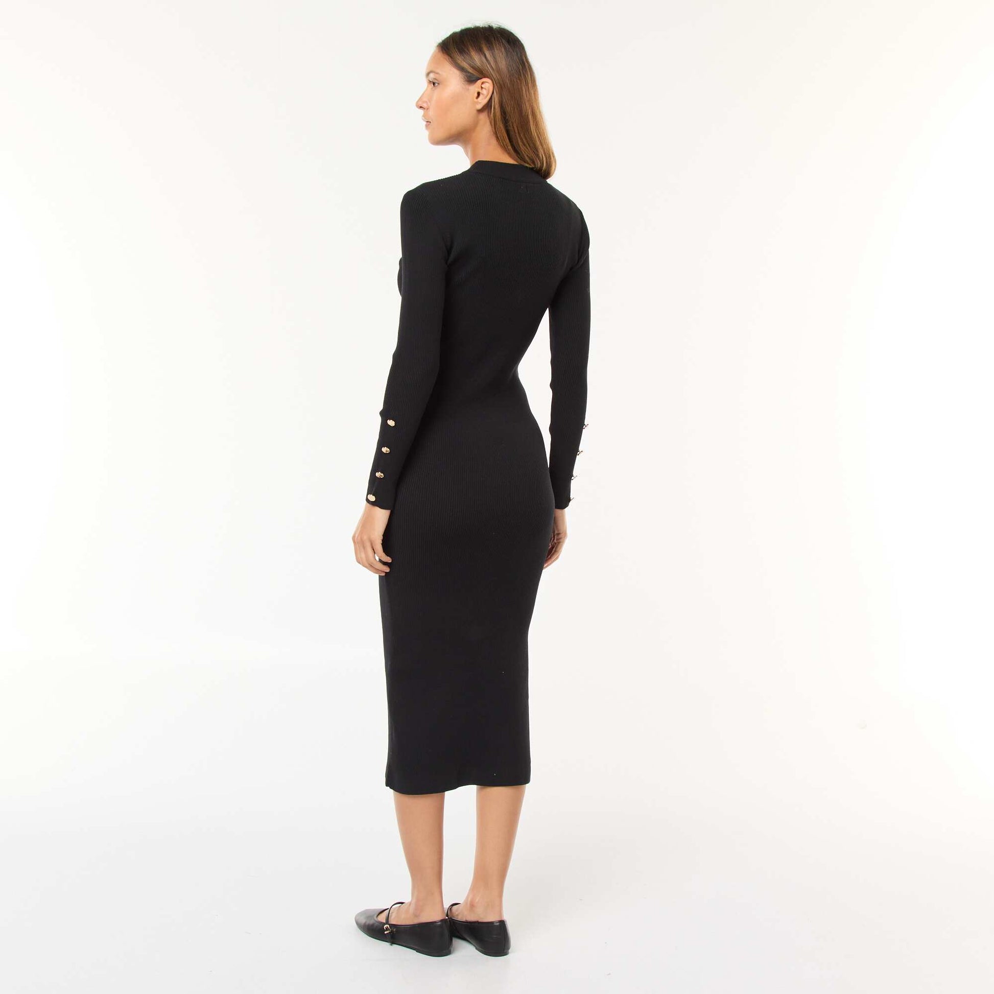 Vestido tubo largo de canalé NEGRO