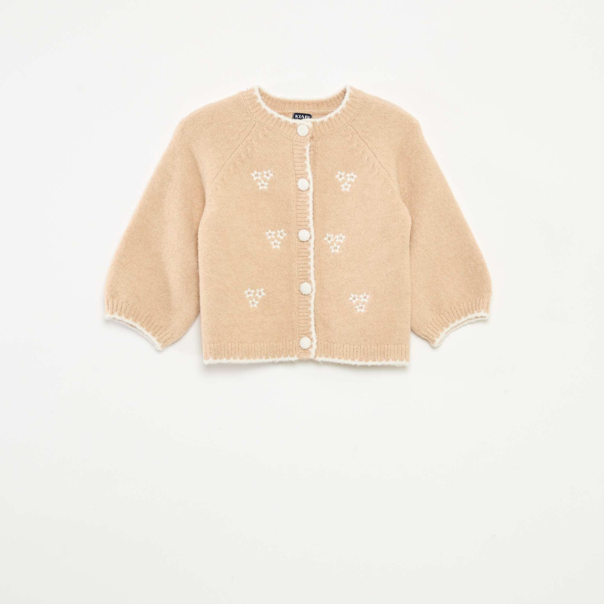 Cárdigan de cuello redondo con flores bordadas BLANCO