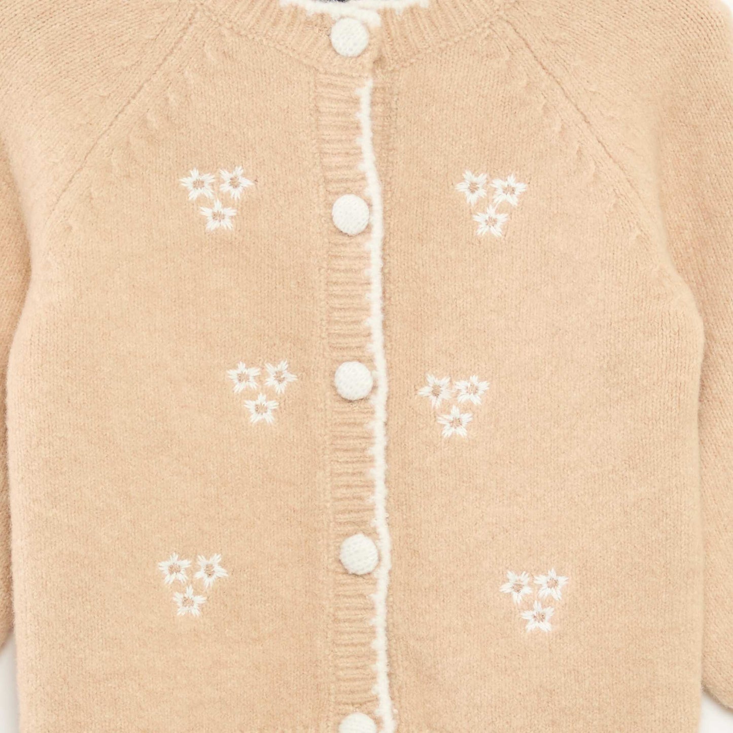 Cárdigan de cuello redondo con flores bordadas BLANCO