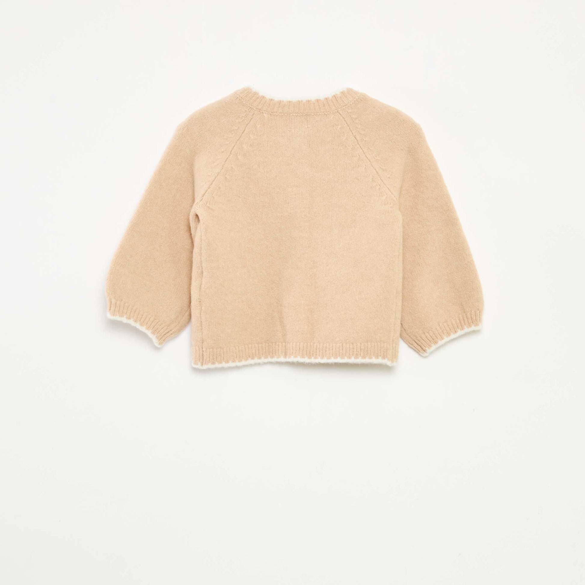 Cárdigan de cuello redondo con flores bordadas BLANCO