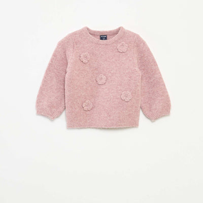 Sweater cuello redondo con parche de flores ROSA