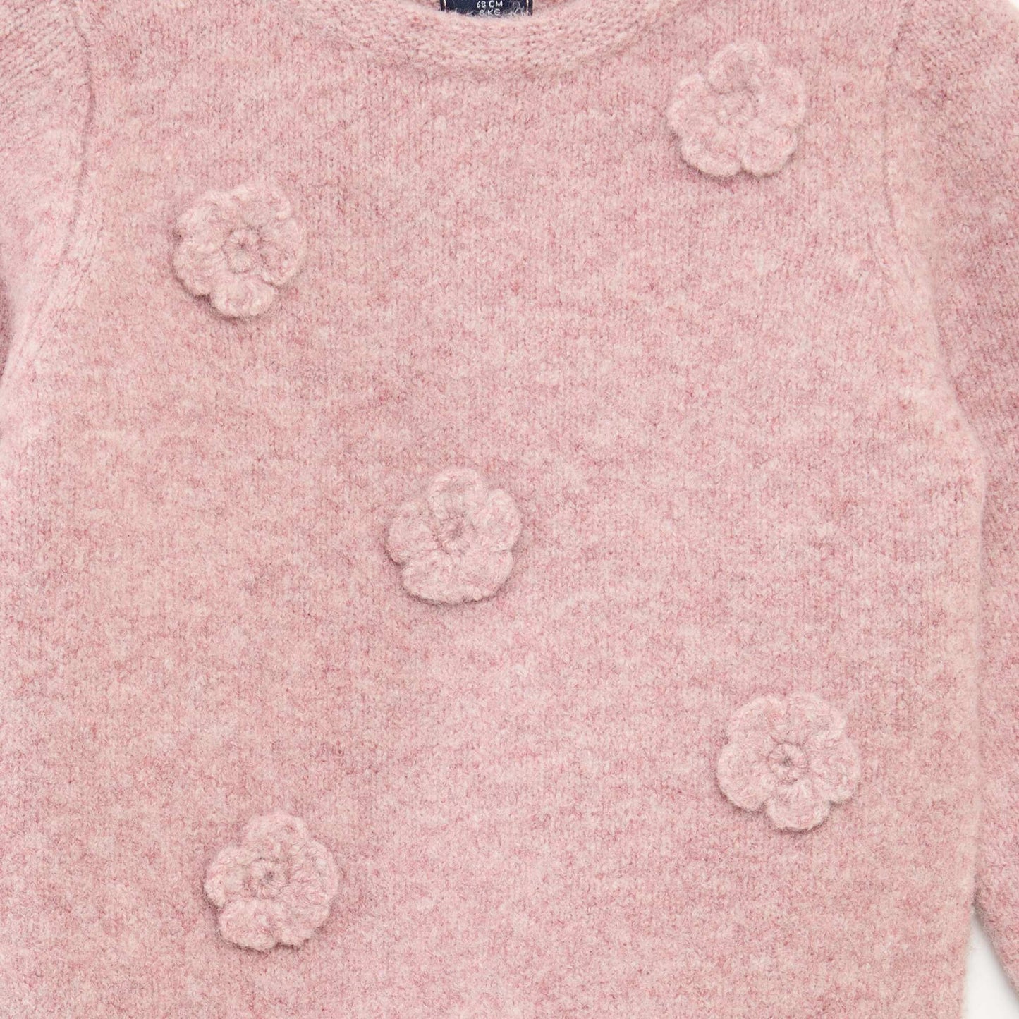 Sweater cuello redondo con parche de flores ROSA