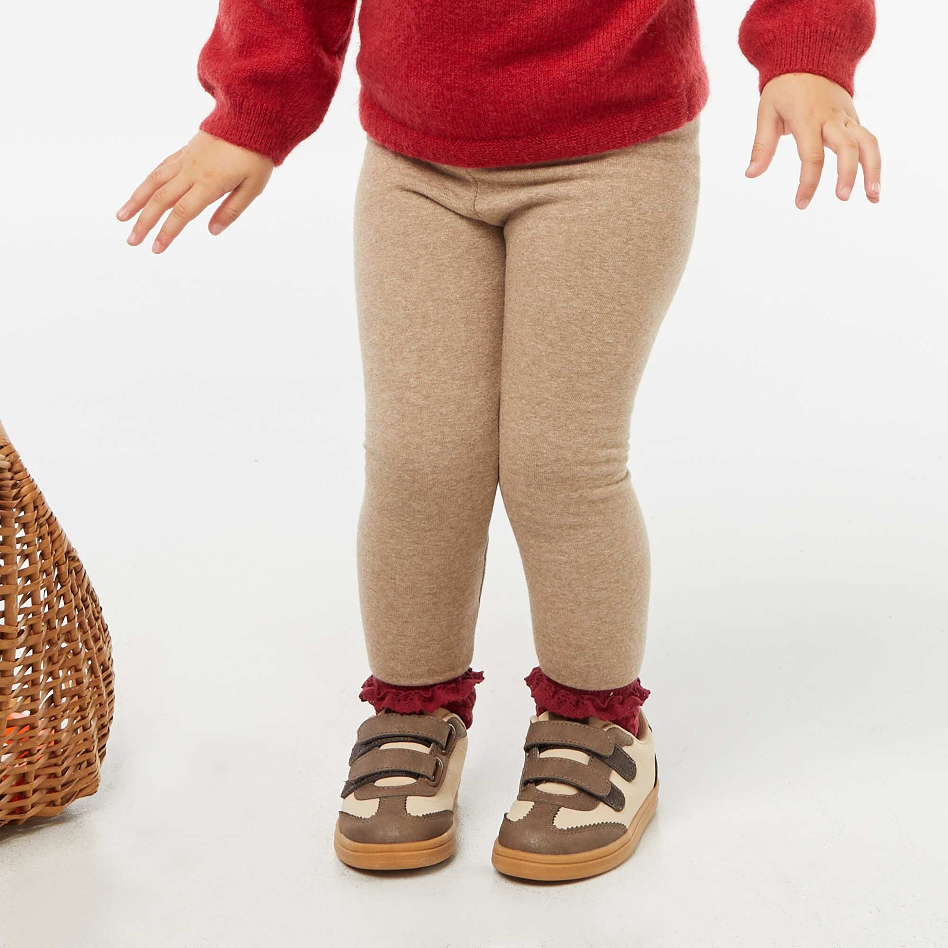 Legging de punto perchado en algodón liso BEIGE