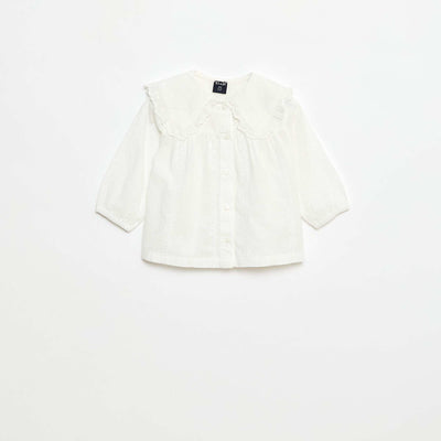 Blusa con bordado inglés en algodón liso BLANCO