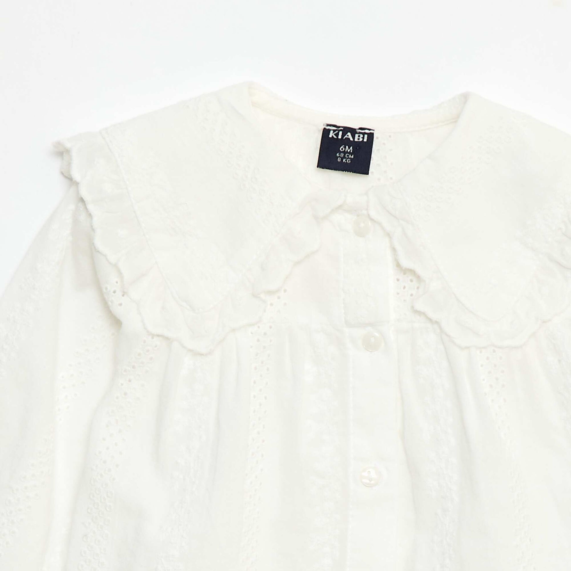 Blusa con bordado inglés en algodón liso BLANCO