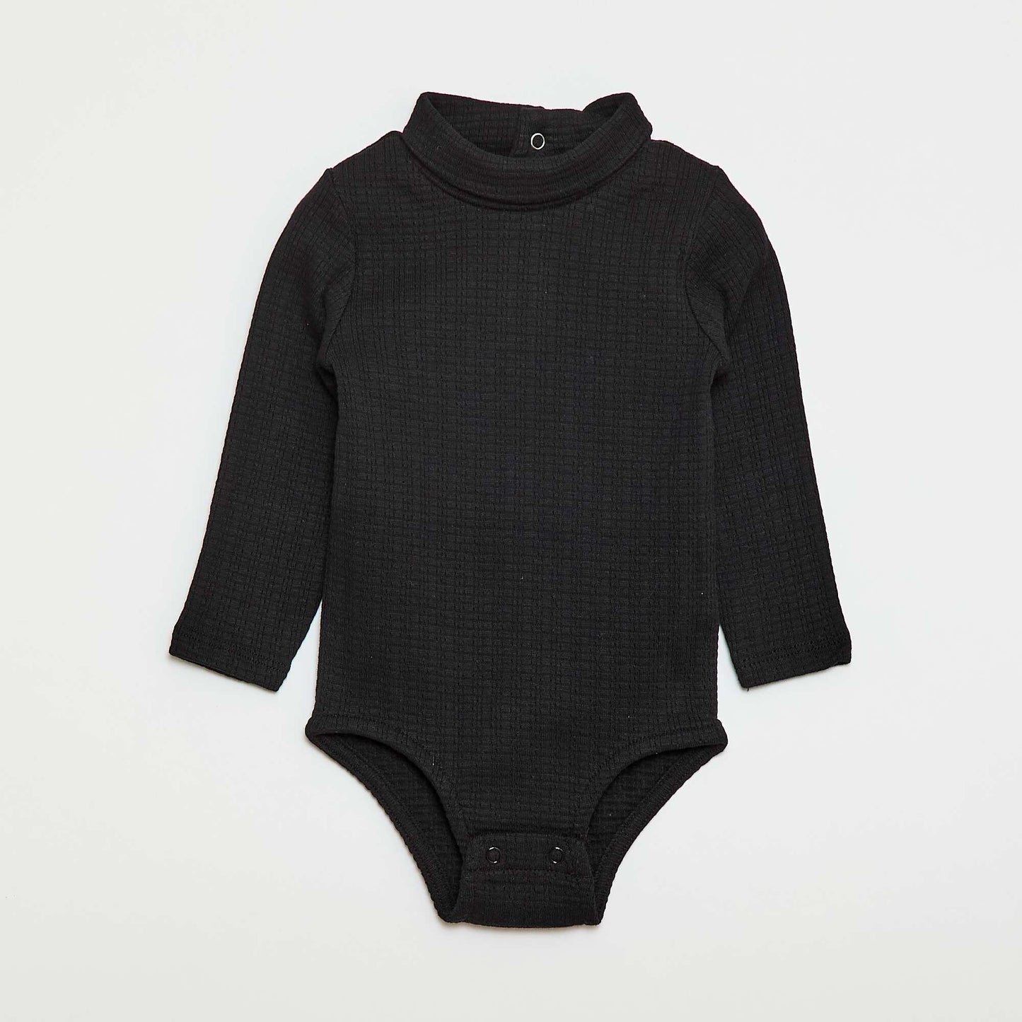 Body de punto smock con cuello alto NEGRO