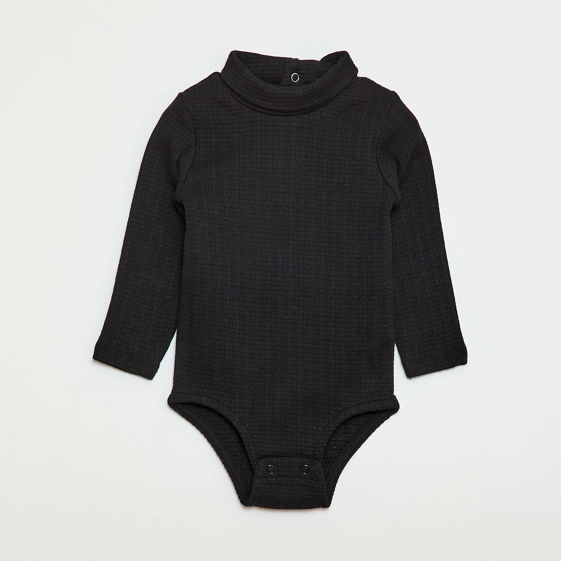 Body de punto smock con cuello alto NEGRO