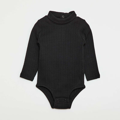 Body de punto smock con cuello alto NEGRO