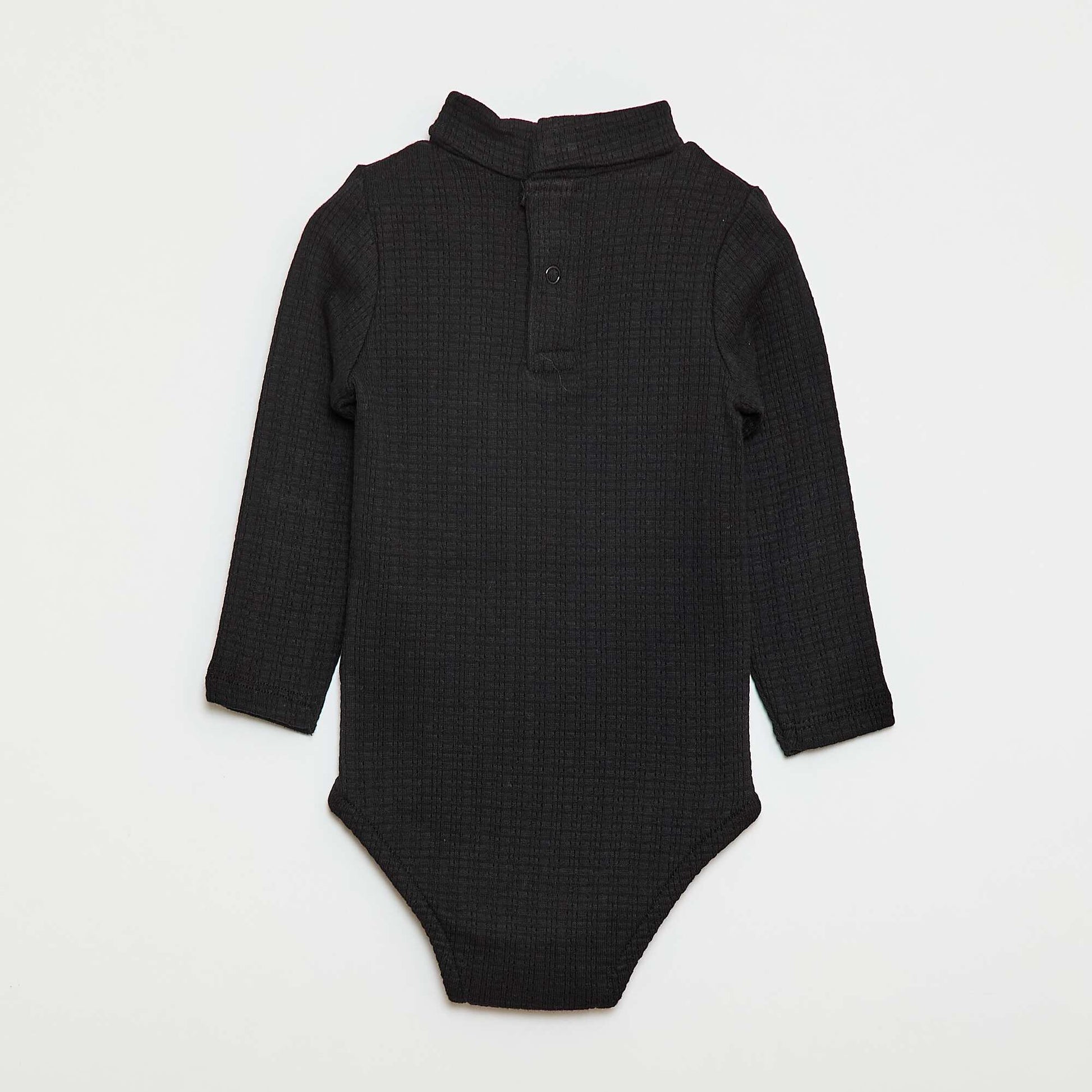Body de punto smock con cuello alto NEGRO