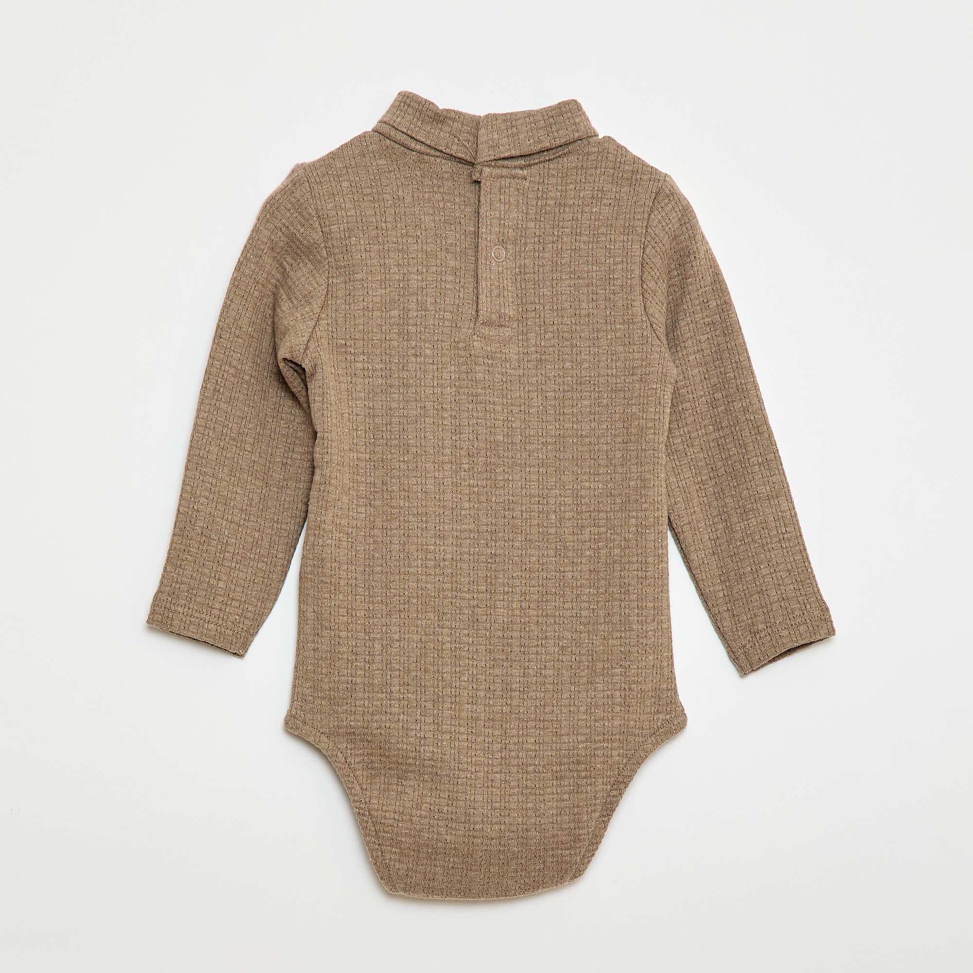 Body de punto smock con cuello alto BEIGE