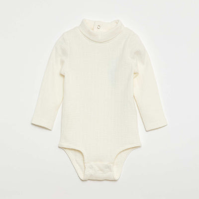 Body de punto smock con cuello alto BLANCO