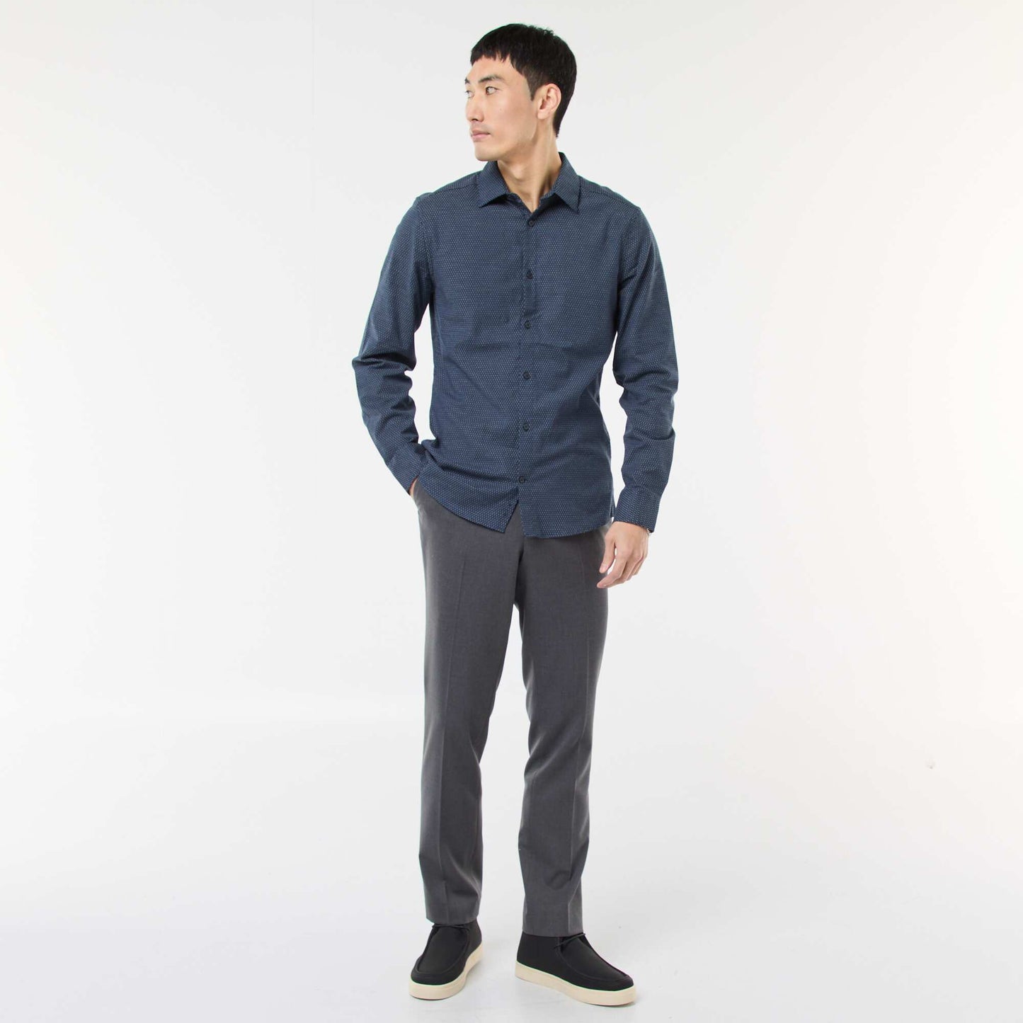 Camisa dobby corte slim AZUL