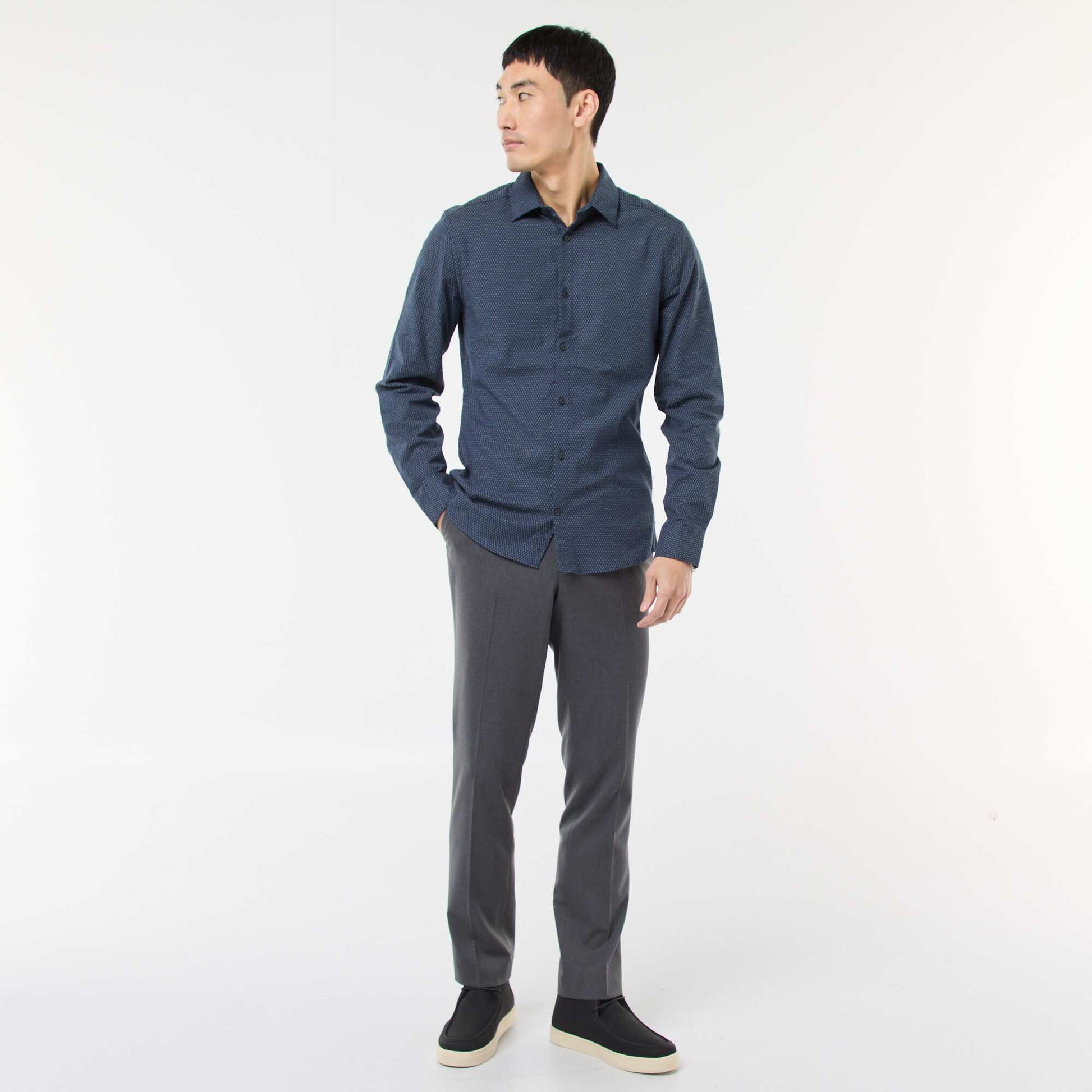 Camisa dobby corte slim AZUL