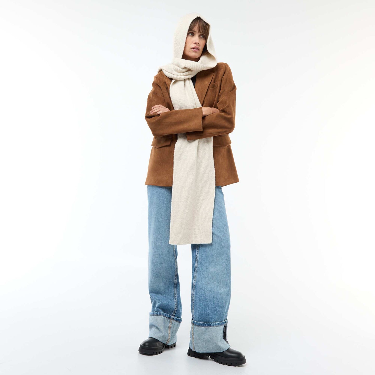 Bufanda de punto con capucha integrada BEIGE