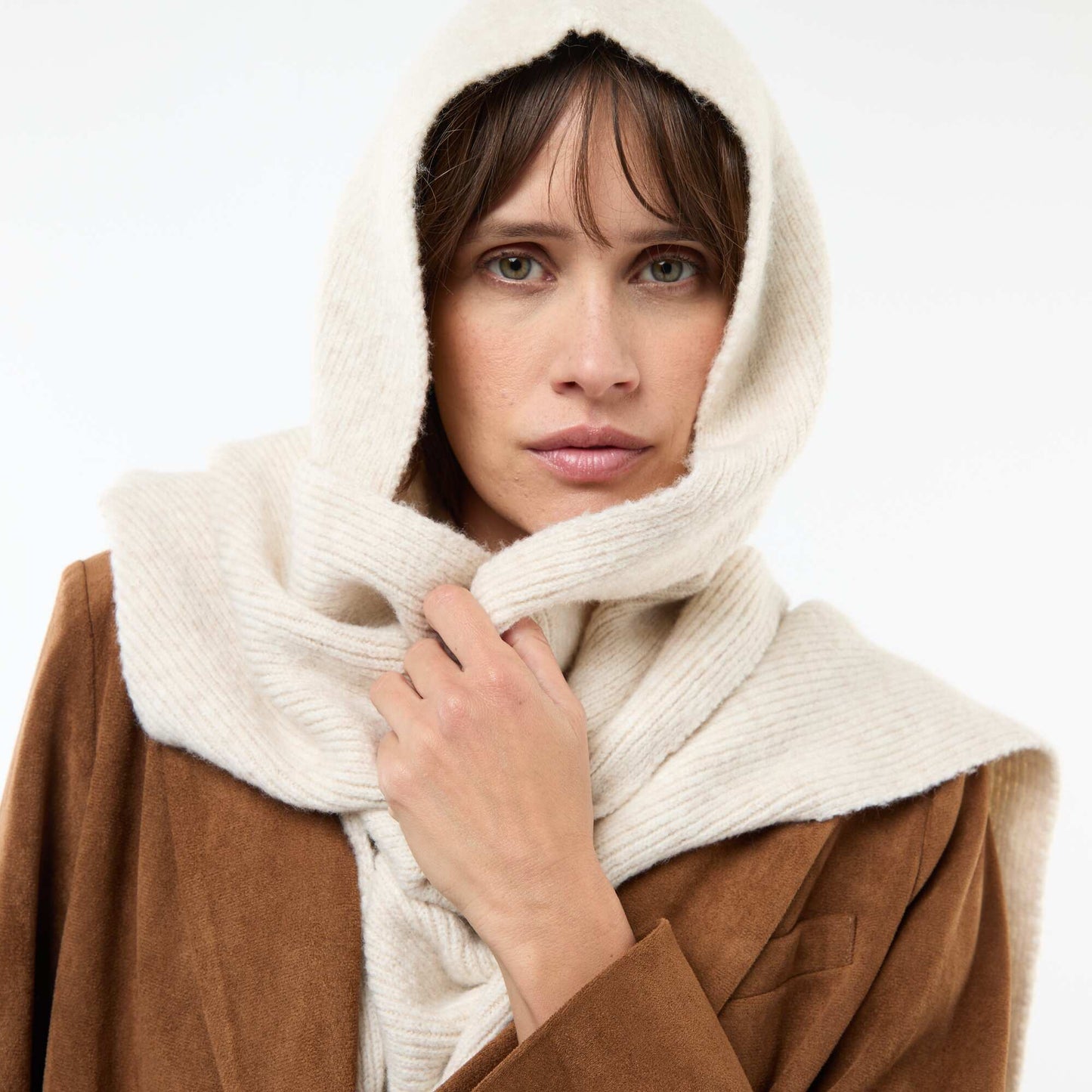 Bufanda de punto con capucha integrada BEIGE