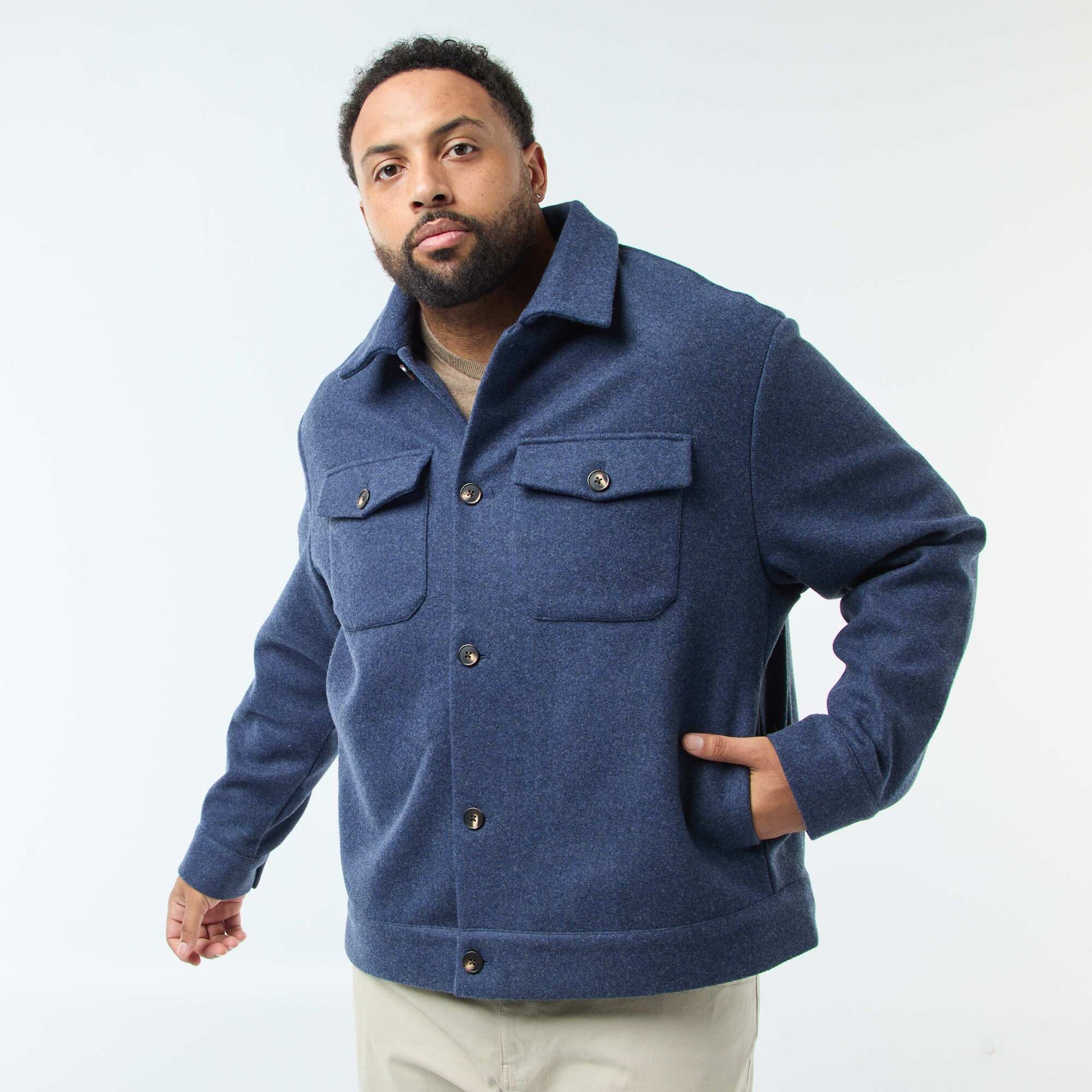 Sobrecamisa chaqueta cálida de lana AZUL