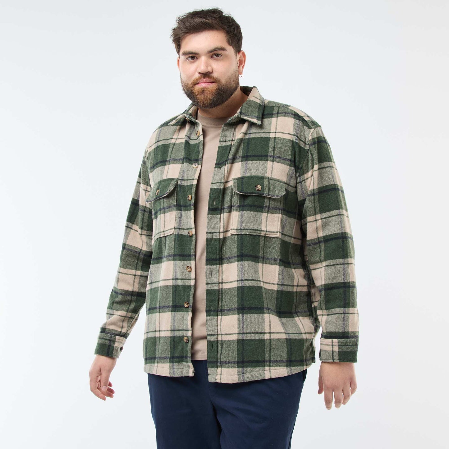 Sobrecamisa de cuadros en franela de algodón KAKI