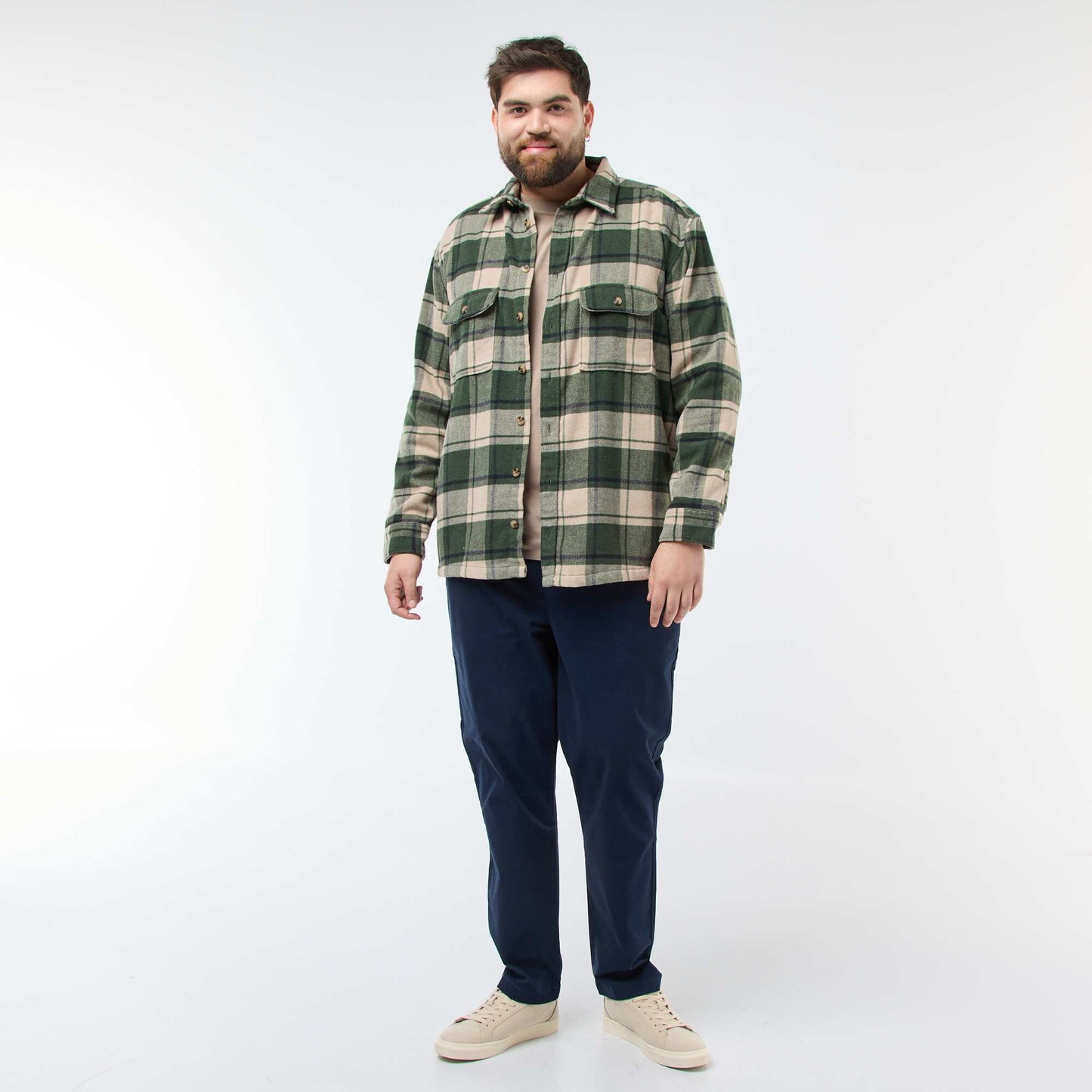 Sobrecamisa de cuadros en franela de algodón KAKI