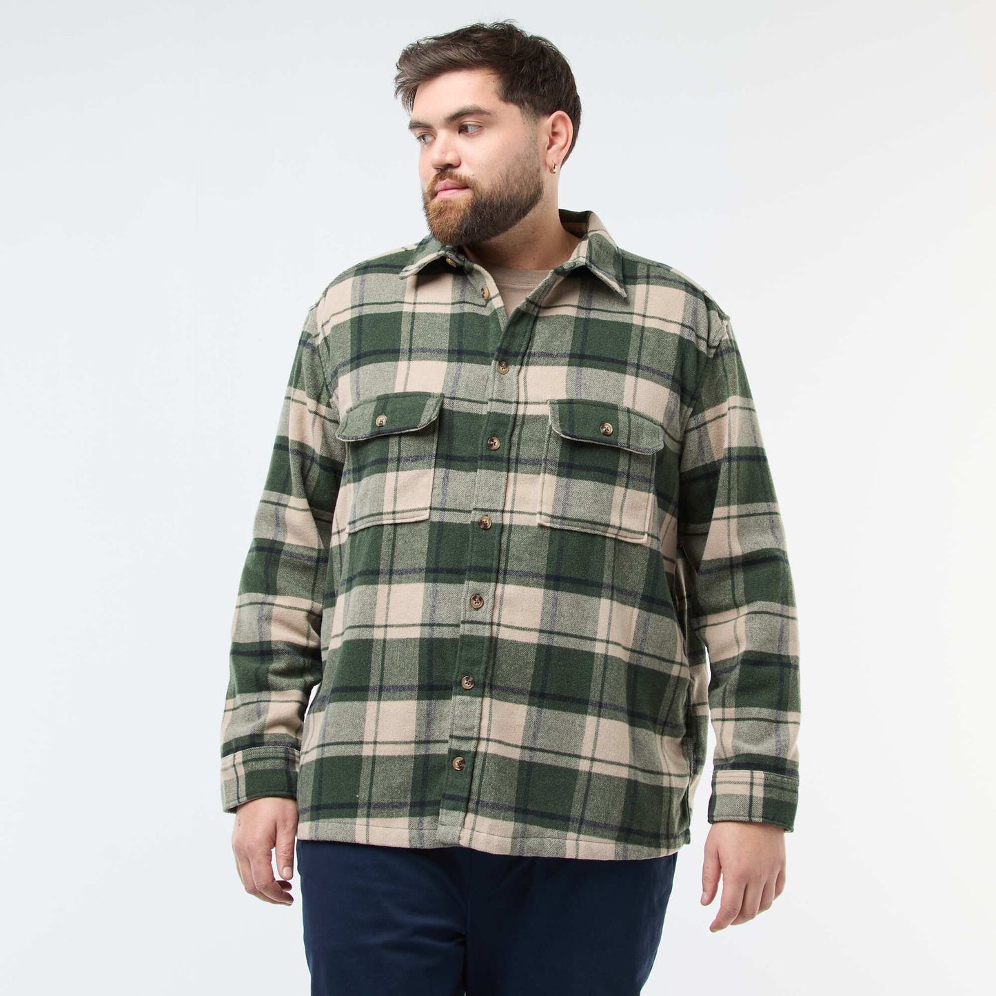 Sobrecamisa de cuadros en franela de algodón KAKI