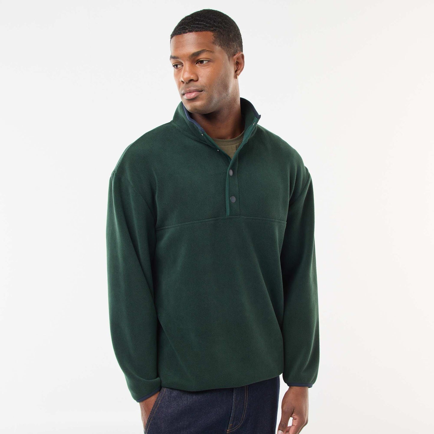 Sweater polar con cuello camionero con botones a presión VERDE