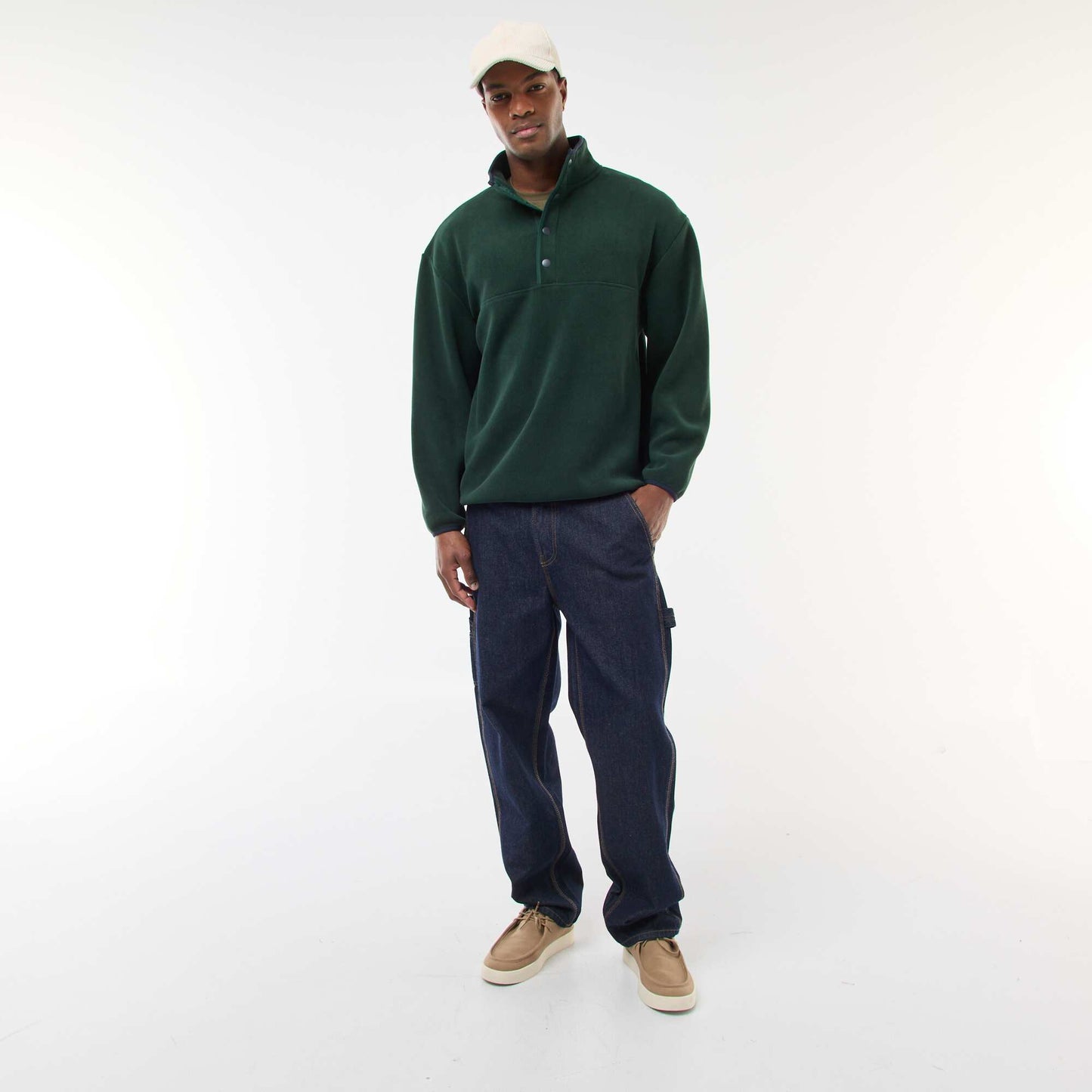 Sweater polar con cuello camionero con botones a presión VERDE