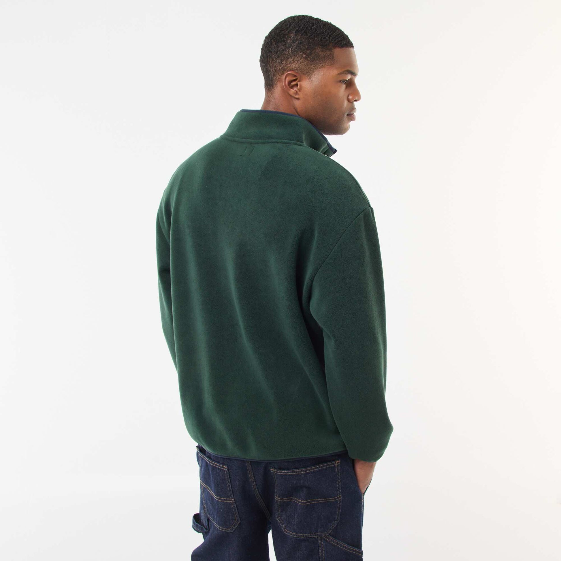 Sweater polar con cuello camionero con botones a presión VERDE